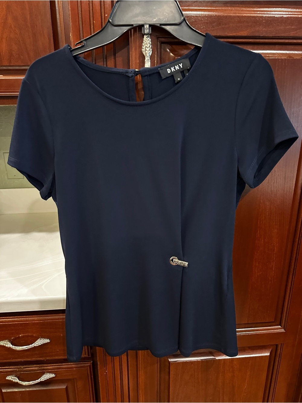 NWOT DKNY Navy Short-Sleeve Stretch Top